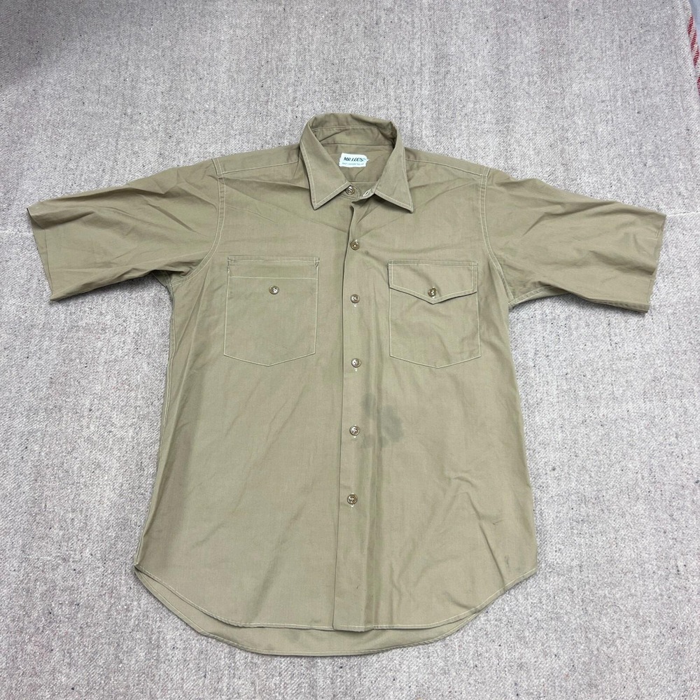Vintage US Army Button Up Shirt Mens‎ Large Beige 50s Private Purchase Workwear